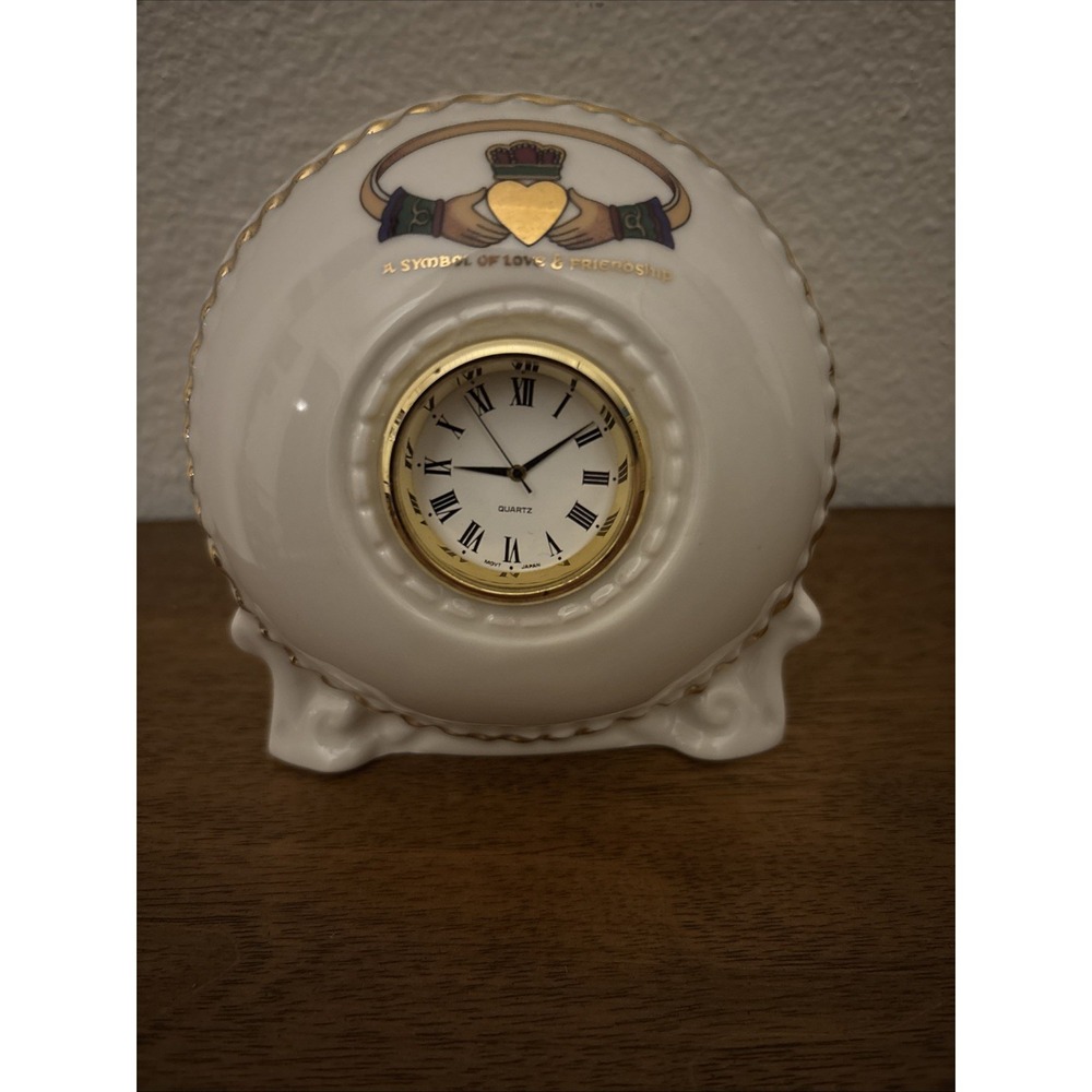 Vintage CRE Irish‎ Porcelain 4" Claddagh Celtic Clock Figurine Galway, Ireland
